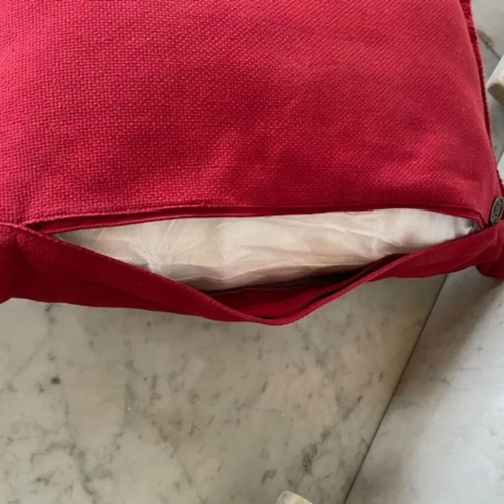 PIER 1 Reindeer Antler Wreath Applique Fringe Lumbar Pillow Red Rectangle